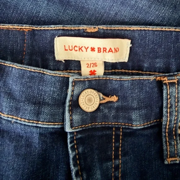 Lucky Brand Wide Leg High Rise Jeans Cuffed Raw Hem Medium Wash Denim Size 2- 26 - Picture 7 of 7
